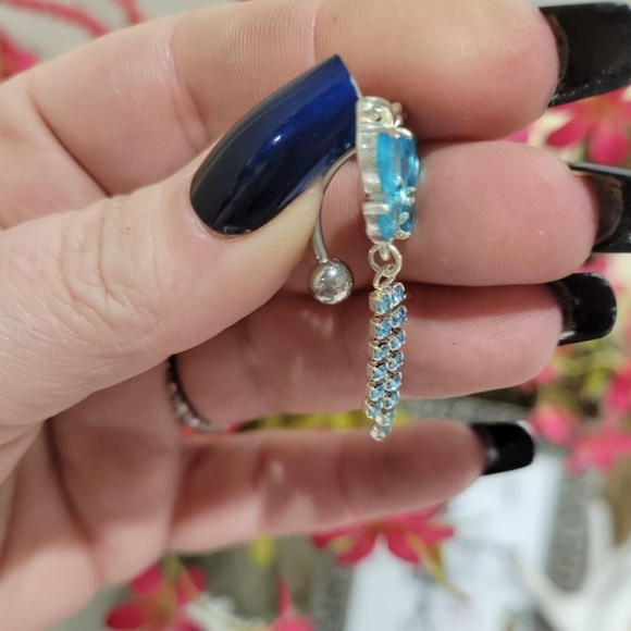 CUSTOM BELLY RING PIERCING. PURPLE CRYSTAL 🦋 BUTTERFLY W RHINESTONES. + IN BLUE - Picture 3 of 4